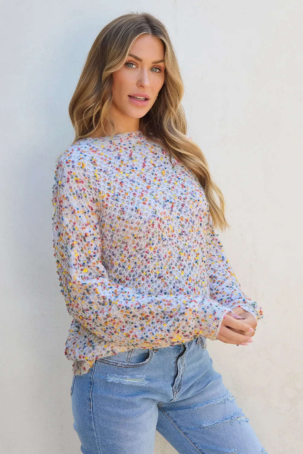 Birthday Confetti Round Neck Long Sleeve Sweater