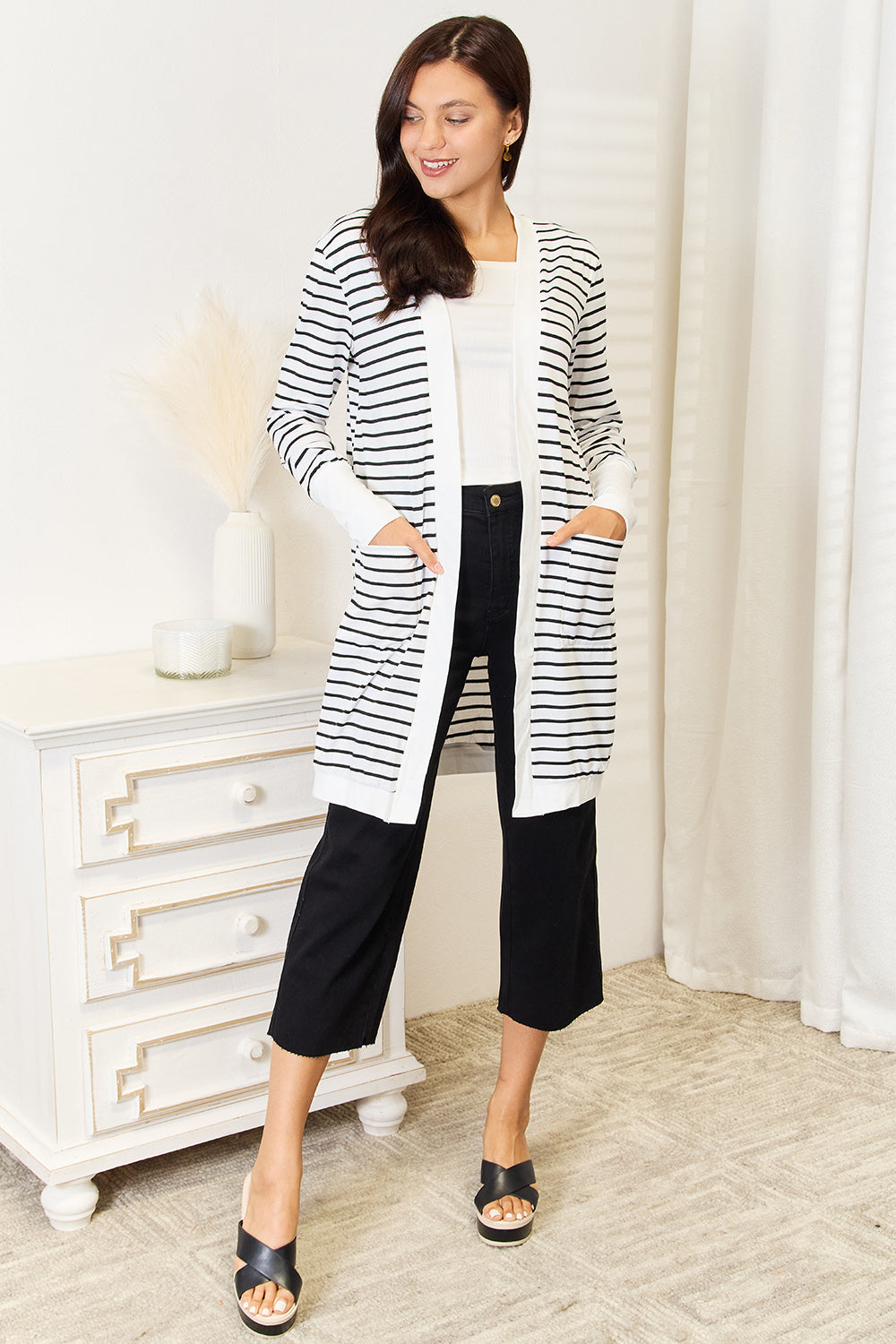 Nautical Life Striped Open Front Long Cardigan