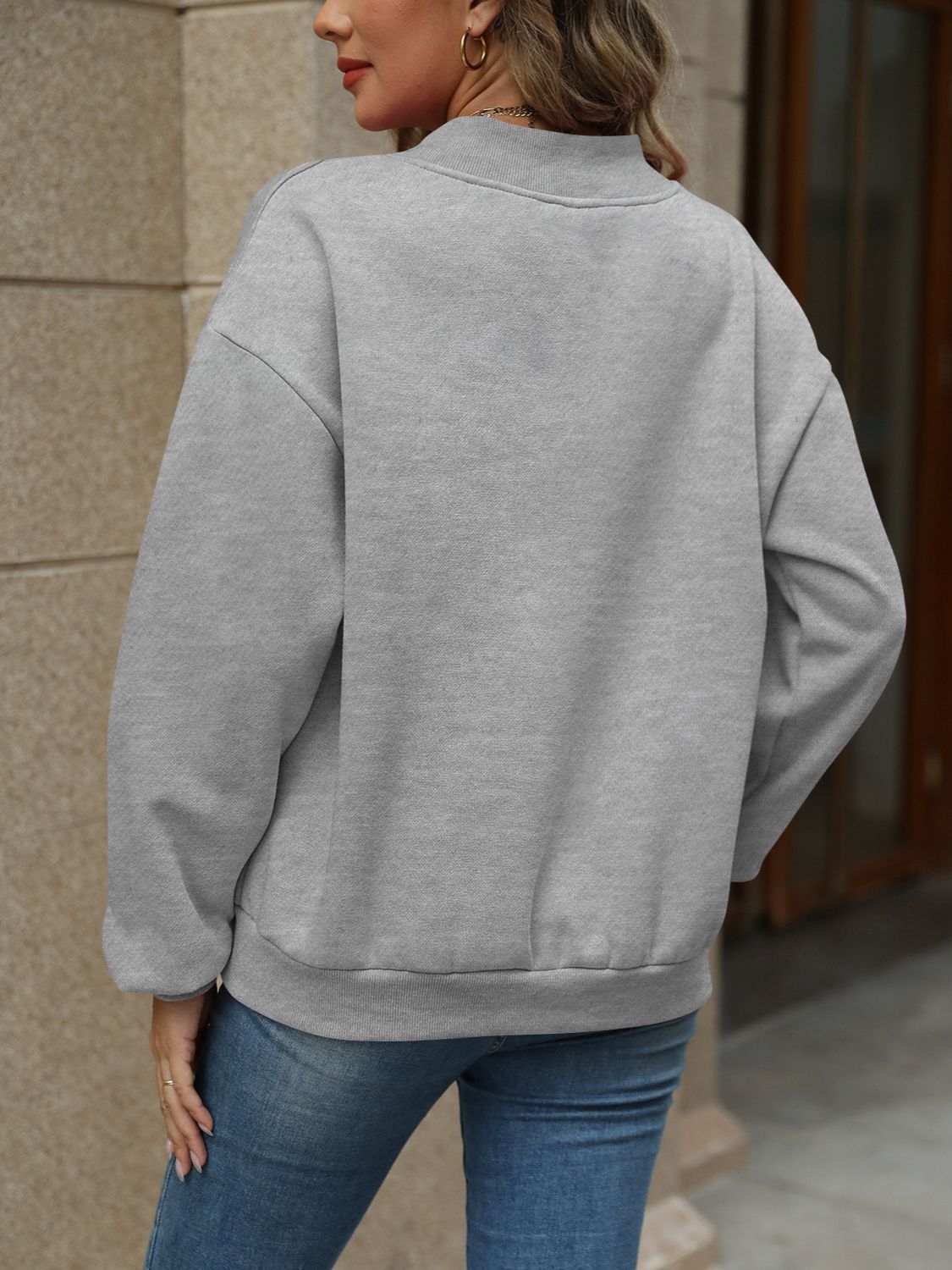 Jaded V-Neck Long Sleeve Dropped Shoulder Sweatshirt