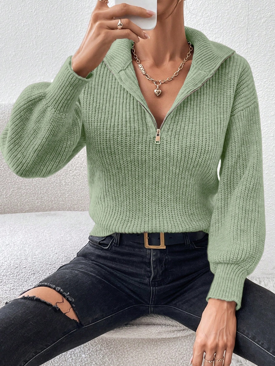 Perfect Half Zip Dropped Shoulder Pullover