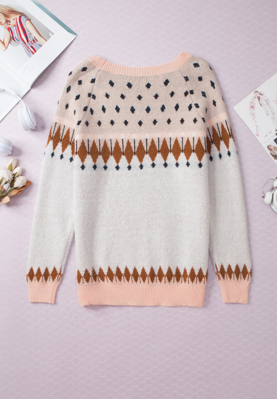 Cozy Winter Geometric Long Sleeve Sweater