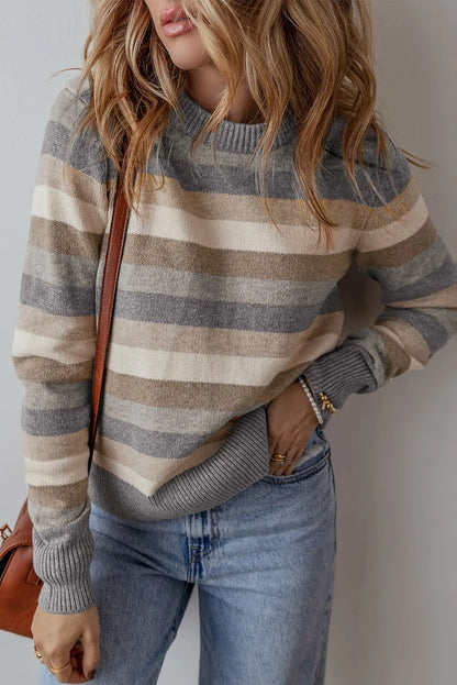 Lucky To Be Me Striped Round Neck Long Sleeve Sweater