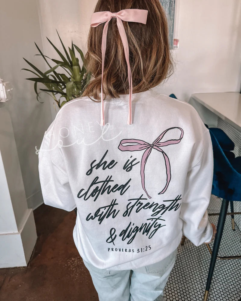 She Is Clothed Bow Graphic Sweatshirt - WHITE