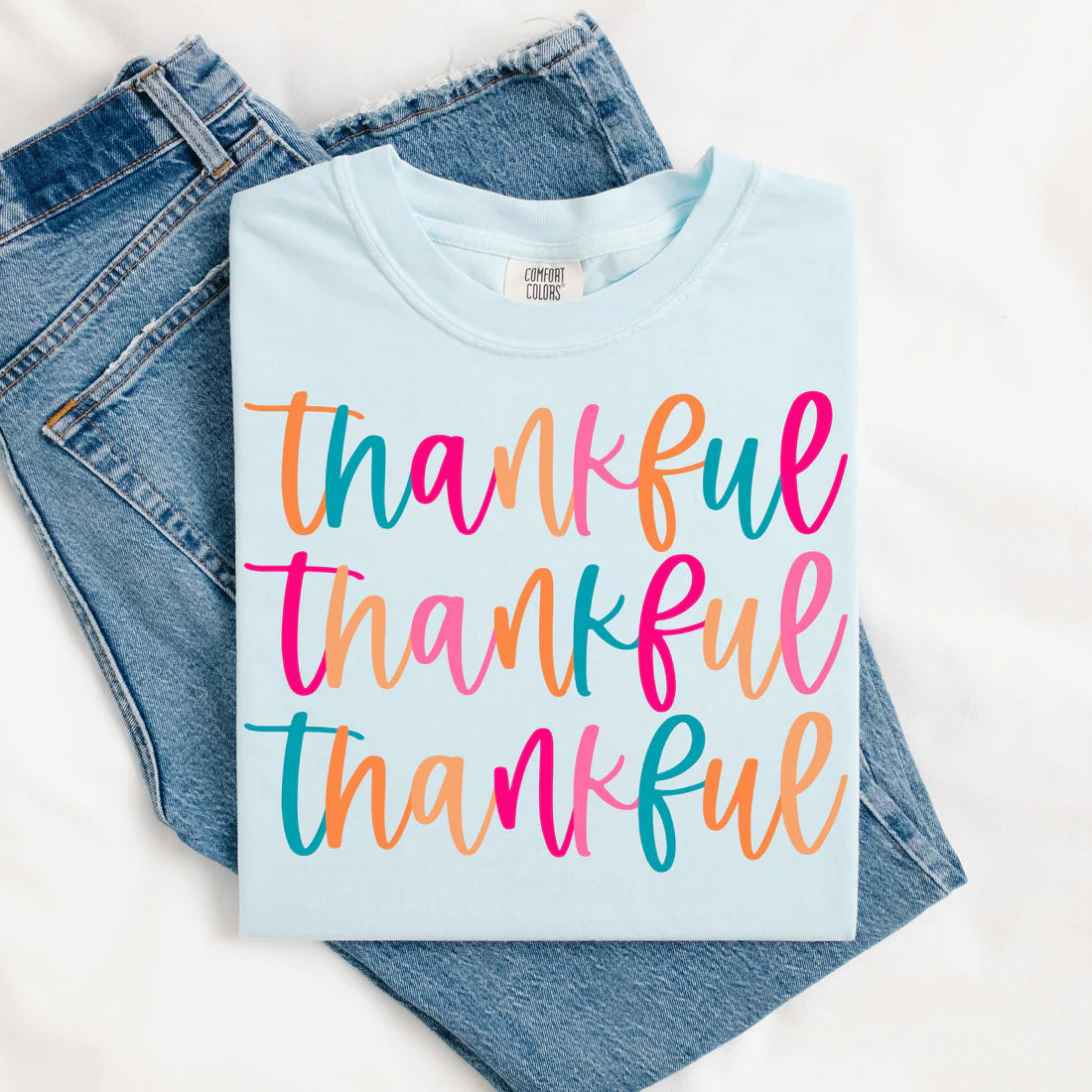 Triple Thankful T-Shirt - COMFORT COLORS CHAMBRAY BLUE